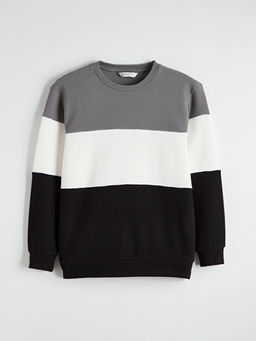 Bisiklet Yaka Renk Bloklu Erkek Sweatshirt