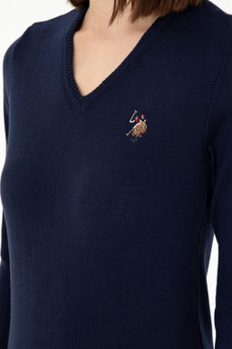 Женский темно-синий базовый свитер с v-образным вырезом Неожиданная скидка в корзине - U.s. polo assn фото 7