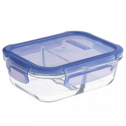 Контейнер стеклянный Lockie&Lock Food 630мл, с разделителем, пластмассовая крышка, синий, Pasabahce (Турция)