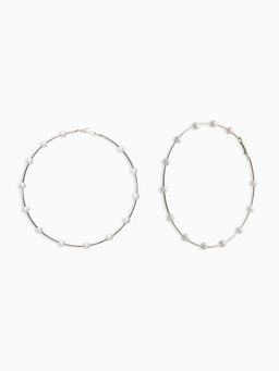 Серьги-кольца "Жемчуг" d=10см. №6, цвет белый в серебре