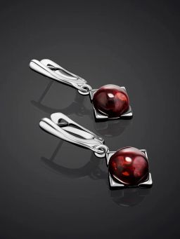 Яркие серьги из серебра и натурального балтийского янтаря вишнёвого цвета Рондо - Амберхолл фото 3