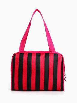 Косметичка-сумка на молнии, средний размер, в полоску, красная/чёрная