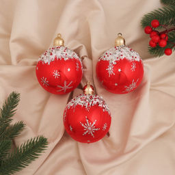 Ёлочные игрушки Шейн, шары новогодние, d=8 см, набор 3 шт., красный