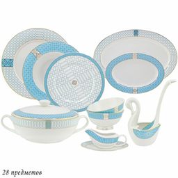 145-300 Обеденный сервиз 28пр. ТИФФАНИ в под.уп.(х2)Костяной фарфор