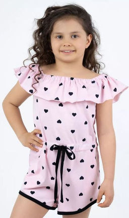 Комбинезон д/д Мила, цвет Черные Сердечки на розовом,100% х/б