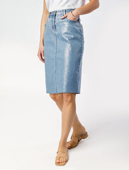 Юбка Vilatte D56.120 деним с металлизированным покрытием комбинированный  фото 7