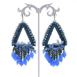 Серьги ручной работы с цирконами в оплетении цв.голубой