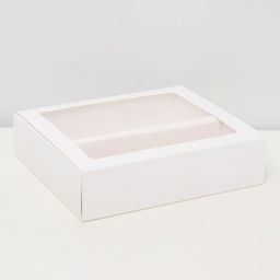 Коробка для кондитерских изделий, с окном, белая, 22.1×25.5×6.5