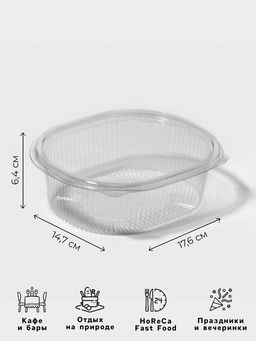 Цена за 420 шт. Контейнер одноразовый с неразъёмной крышкой, РКС, 750 мл, пластик, 17.6×14.7×6.4 см, прозрачный