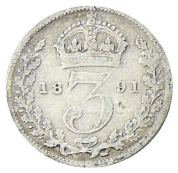 3 пенса 1891 года Великобритания