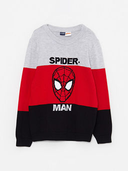 Bisiklet Yaka Spiderman Desenli Uzun Kollu Erkek ?ocuk Triko Kazak