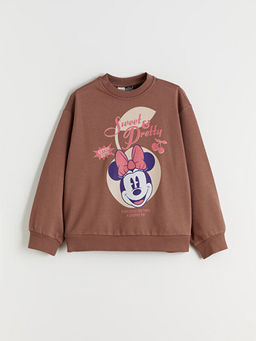 Bisiklet Yaka Minnie Mouse Bask?l? K?z ?ocuk Sweatshirt