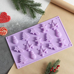 Форма для конфет и шоколада новогодняя Доляна Ёлочки - иголочки, силикон, 30?17.3?1.3 см, 15 ячеек, сиреневая