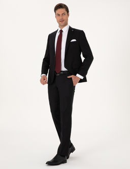 Siyah Slim Fit %100 Y_n _izgili Tak_m Elbise