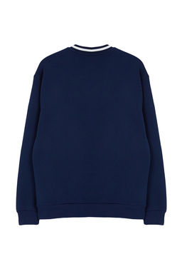 TRENDYOL MAN Indigo Premium Oversize/Genis Kesim Yaka Triko Bant Basic Ici Polarl? Sweatshirt TMNAW25SW00093 - Trendyolmilla фото 7