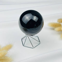 Шар декоративный резной из камня Обсидиан серебристый