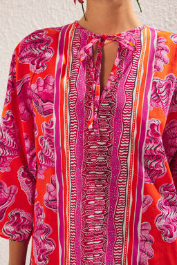 Su Alt? Desenli Dokuma %100 Pamuk Plaj Mini Elbise TBESS25EL00007