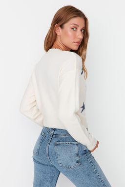 Ekru Y?lbas? Temal? Crop Yumusak Dokulu Triko Kazak TWOAW23KZ01569 - Trendyolmilla фото 5