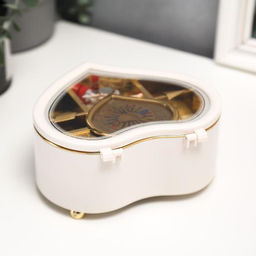 Музыкальная шкатулка механическая «Сердце белое», пластик, 15.5×14×7.5 см