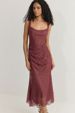 Gul Kurusu Vucudu Saran Buzgulu Astarl? Dantel Orme S?k Abiye Gece Mezuniyet Elbisesi TPRSS25EL00048 - Trendyolmilla фото 2