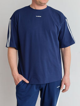 Футболка овер unisex с лампасом, индиго - Inzibe фото 5