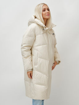 Пальто летучая мышь женское с капюшоном зимнее бежевого цвета 9616B - Mtforce фото 6