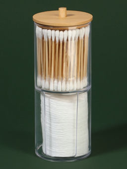 Органайзер для ватных палочек и дисков «BAMBOO», с крышкой, 2 секции, 7×18.5 см, прозрачный