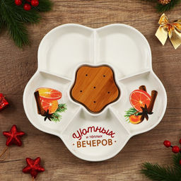 Менажница керамическая новогодняя «Уютных и теплых вечеров», 24 см, белая