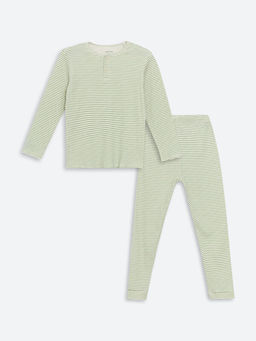 Bisiklet Yaka Uzun Kollu ?izgili Erkek Bebek Pijama Tak?m