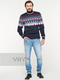 Джемпер мужской 5232-12339. 8200048/30869/0703/501 т.джинс/зимнее утро/красный/белый