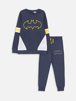 Bisiklet Yaka Batman Bask?l? Uzun Kollu Erkek ?ocuk Sweatshirt ve E?ofman Alt?