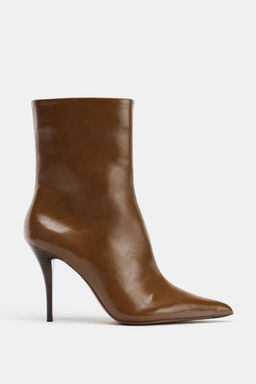 FAUX-PATENT HEELED ANKLE BOOTS