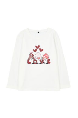Ekru*001 K?z Cocuk Kalp Desenli Bisiklet Yaka Pamuklu Orme T-Shirt TKDAW25TS00010 - Trendyolmilla фото 3