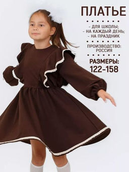 Платье Машенька с кружевом, цвет т.Шоколад, 74%х/б, 20%пэ, 6%лайкра