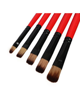 Набор кистей для рисования, нейлон, 5 штук, плоские, закругленные, деревянная ручка, международный размер