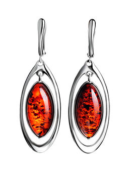 Крупные серьги из натурального балтийского янтаря вишнёвого цвета Аллегро