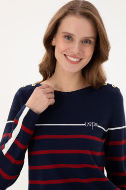 Женский темно-синий свитер с круглым вырезом - U.s. polo assn фото 2