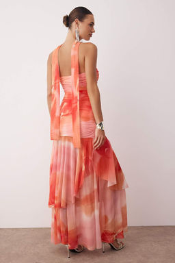 Pembe-Cok Renkli Fular Detayl? Astarl? Abiye Elbise TPRSS25AE00193 - Trendyolmilla фото 4