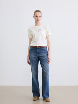 Bisiklet Yaka Bask?l? Kad?n Ti??rt