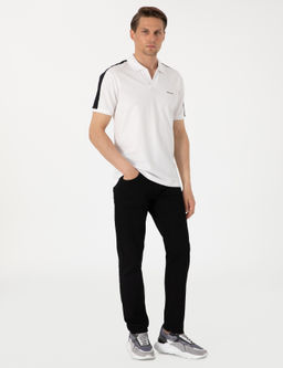 Siyah Kol Detayl_ Slim Fit %100 Pamuk Apa_ Yaka Ti__rt