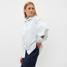 Рубашка женская в полоску MINAKU: Casual Collection, размер 50, белая
