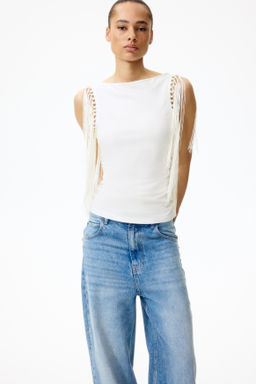 Top con escote barco y ribete de flecos - H&m фото 6