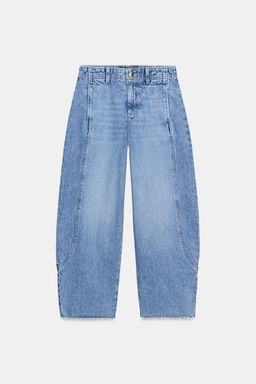 JEANS Z1975 BARREL TIRO ALTO CROP COSTURAS / Azul medio