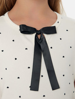 Футболка для девочек бежевая с декоративным бантиком - Mark formelle фото 4