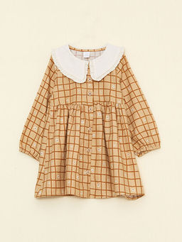 Bebe Yaka Uzun Kollu Ekose Desenli K?z Bebek Elbise