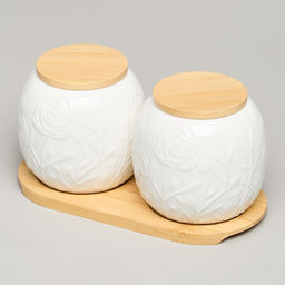 НАБОР БАНОК LEFARD MEADOW С ДЕР.КРЫШКОЙ НА ДЕР. ПОДСТАВКЕ 2 ШТ. 19,5*9,5 СМ 400 МЛ