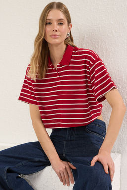 TRENDYOLMILLA Siyah Cizgili Relaxed/Rahat Kal?p Crop Orme T-shirt TWOSS25TS00109  фото 2