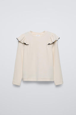 RIBBED T-SHIRT WITH RUFFLE TRIM