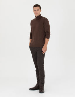 Kahverengi Slim Fit _izgili Kanvas Pantolon