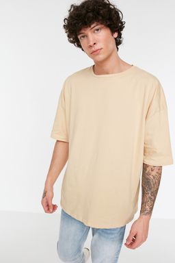 Bej Oversize/Genis Kesim %100 T-Shirt TMNSS22TS0318